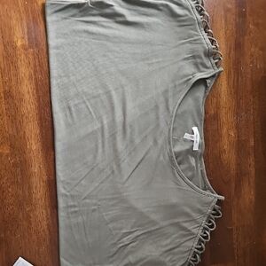 Olive Green Fringe Sleeve Top